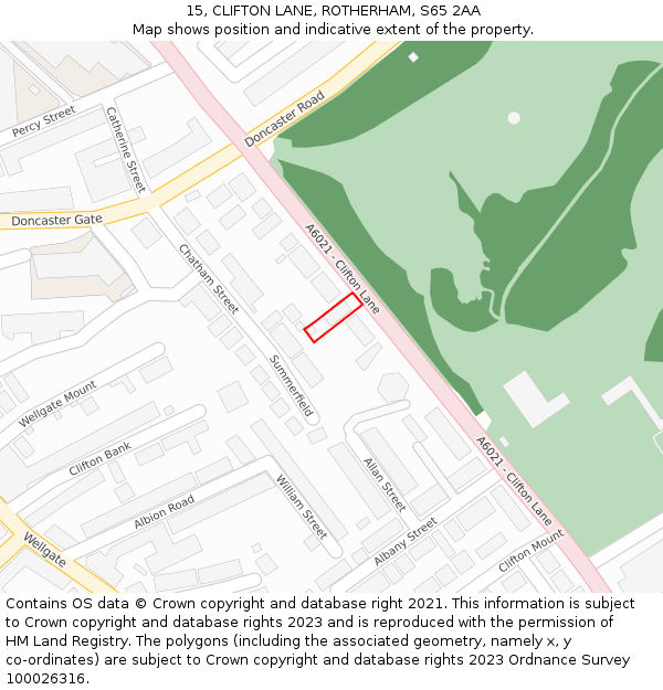 15, CLIFTON LANE, ROTHERHAM, S65 2AA: Location map and indicative extent of plot