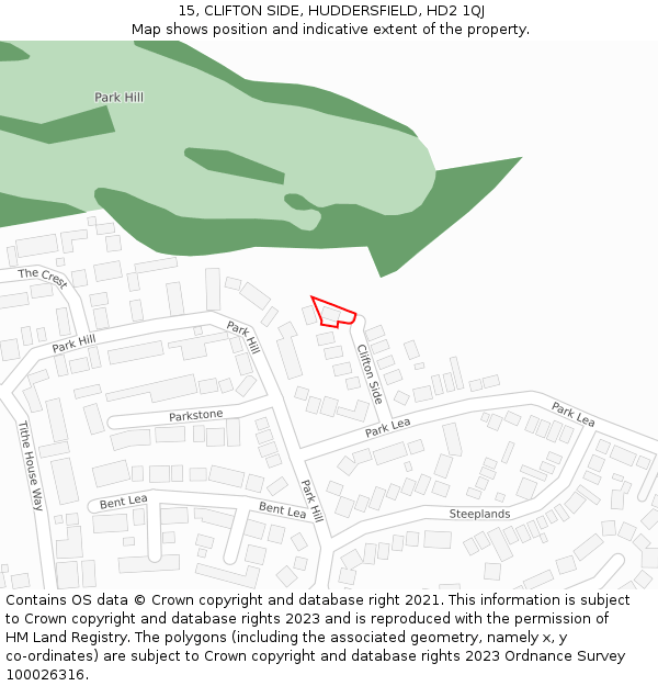 15, CLIFTON SIDE, HUDDERSFIELD, HD2 1QJ: Location map and indicative extent of plot