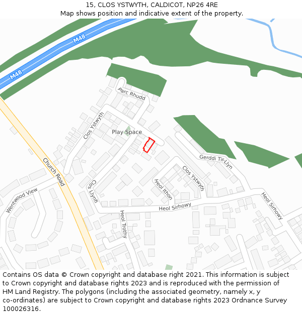15, CLOS YSTWYTH, CALDICOT, NP26 4RE: Location map and indicative extent of plot