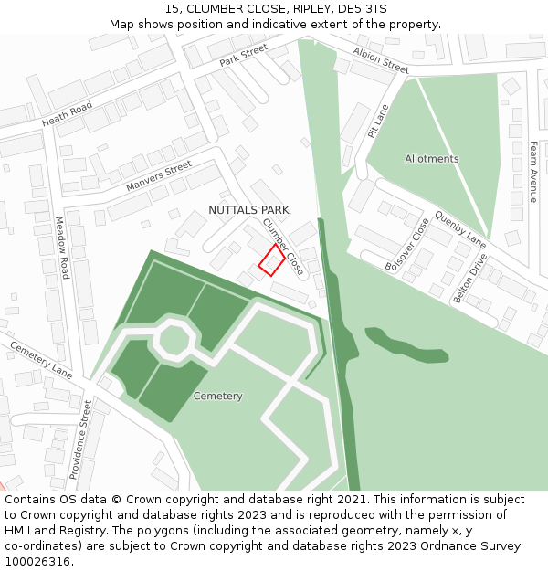15, CLUMBER CLOSE, RIPLEY, DE5 3TS: Location map and indicative extent of plot