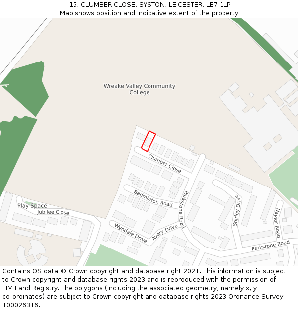 15, CLUMBER CLOSE, SYSTON, LEICESTER, LE7 1LP: Location map and indicative extent of plot