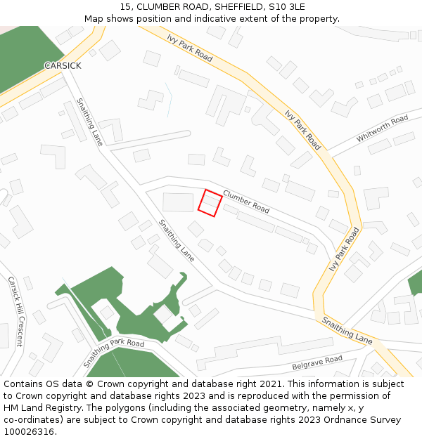 15, CLUMBER ROAD, SHEFFIELD, S10 3LE: Location map and indicative extent of plot
