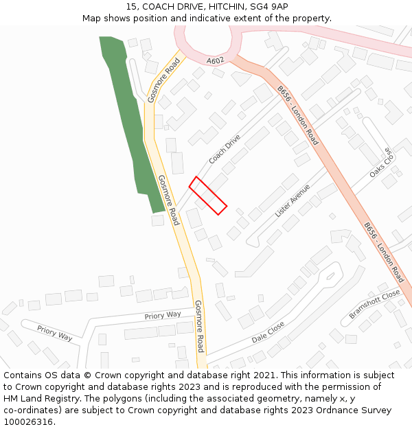 15, COACH DRIVE, HITCHIN, SG4 9AP: Location map and indicative extent of plot