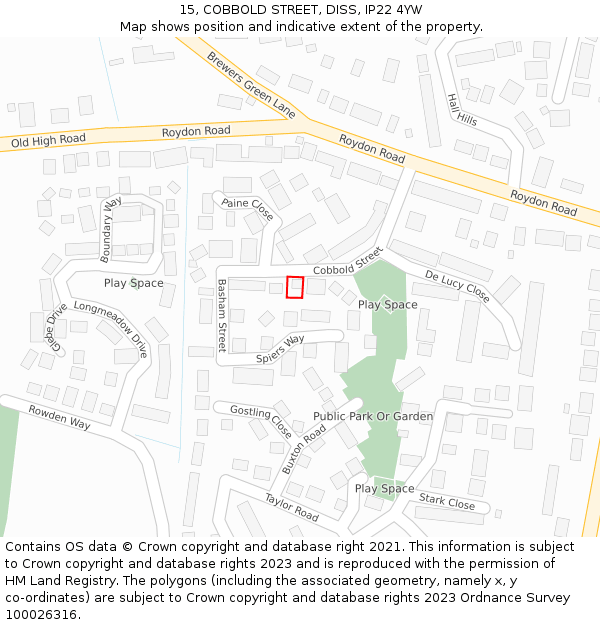 15, COBBOLD STREET, DISS, IP22 4YW: Location map and indicative extent of plot