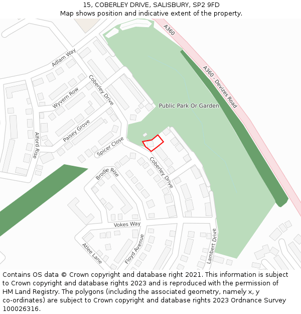 15, COBERLEY DRIVE, SALISBURY, SP2 9FD: Location map and indicative extent of plot