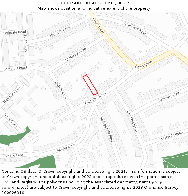 15, COCKSHOT ROAD, REIGATE, RH2 7HD: Location map and indicative extent of plot