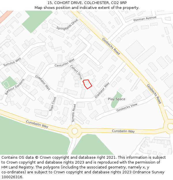 15, COHORT DRIVE, COLCHESTER, CO2 9RP: Location map and indicative extent of plot