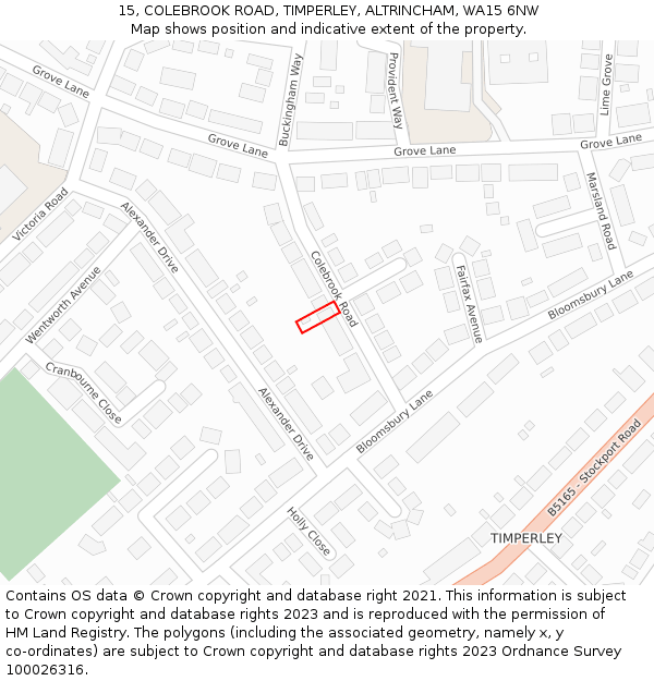 15, COLEBROOK ROAD, TIMPERLEY, ALTRINCHAM, WA15 6NW: Location map and indicative extent of plot
