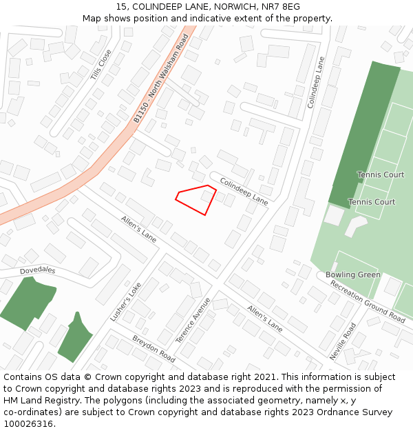 15, COLINDEEP LANE, NORWICH, NR7 8EG: Location map and indicative extent of plot