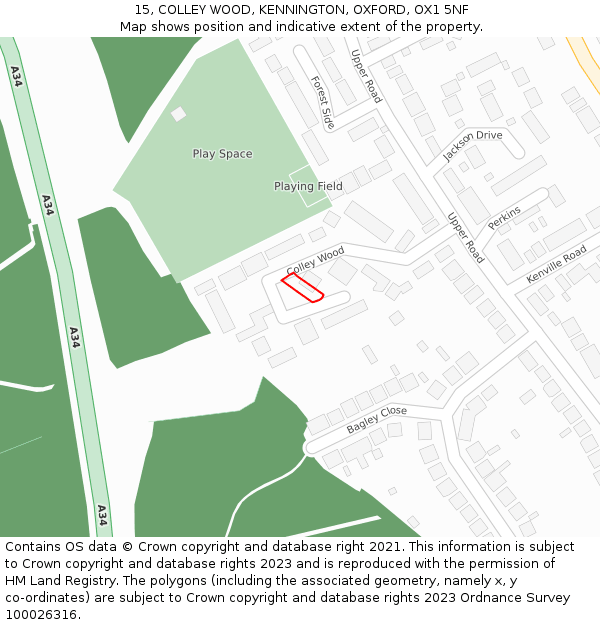 15, COLLEY WOOD, KENNINGTON, OXFORD, OX1 5NF: Location map and indicative extent of plot