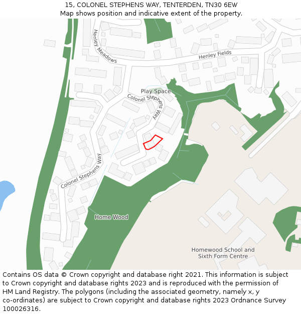 15, COLONEL STEPHENS WAY, TENTERDEN, TN30 6EW: Location map and indicative extent of plot