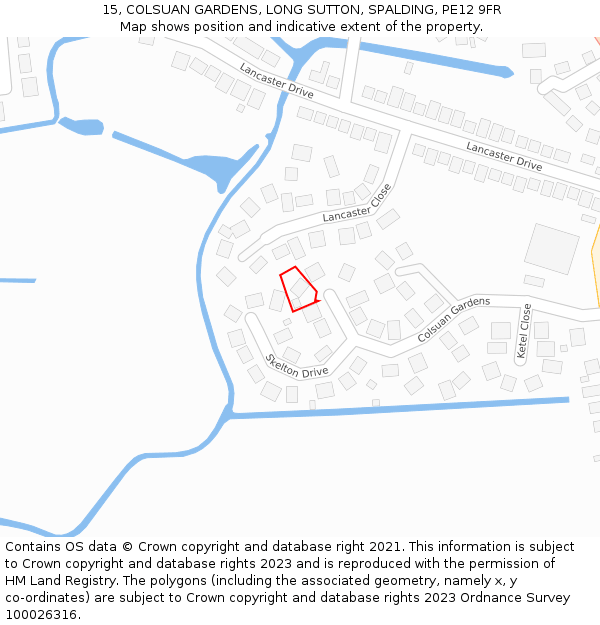 15, COLSUAN GARDENS, LONG SUTTON, SPALDING, PE12 9FR: Location map and indicative extent of plot