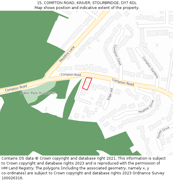 15, COMPTON ROAD, KINVER, STOURBRIDGE, DY7 6DL: Location map and indicative extent of plot