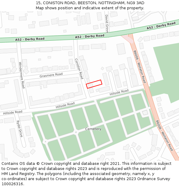15, CONISTON ROAD, BEESTON, NOTTINGHAM, NG9 3AD: Location map and indicative extent of plot