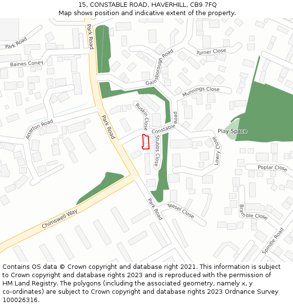 15, CONSTABLE ROAD, HAVERHILL, CB9 7FQ: Location map and indicative extent of plot