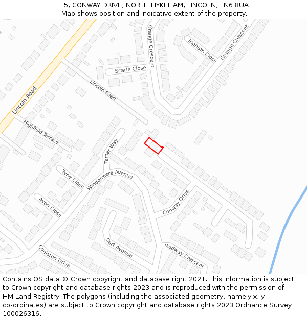 15, CONWAY DRIVE, NORTH HYKEHAM, LINCOLN, LN6 8UA: Location map and indicative extent of plot