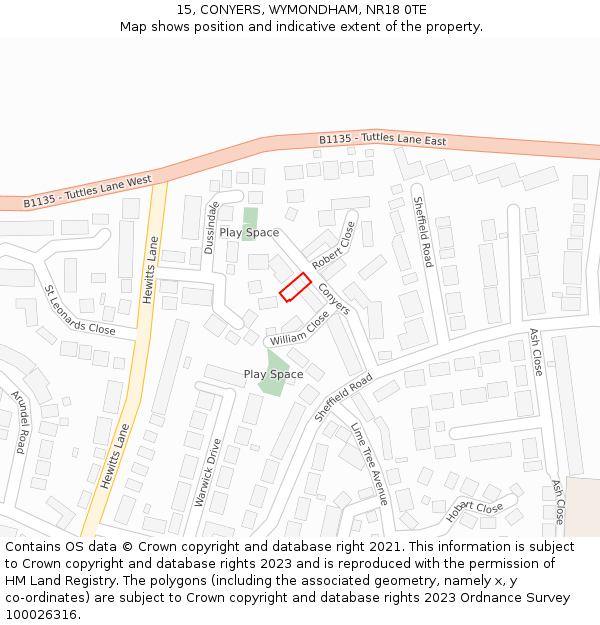 15, CONYERS, WYMONDHAM, NR18 0TE: Location map and indicative extent of plot