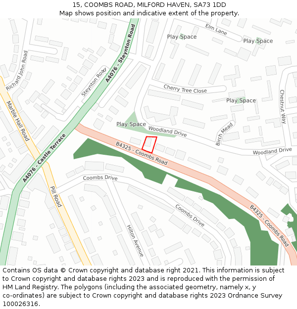 15, COOMBS ROAD, MILFORD HAVEN, SA73 1DD: Location map and indicative extent of plot