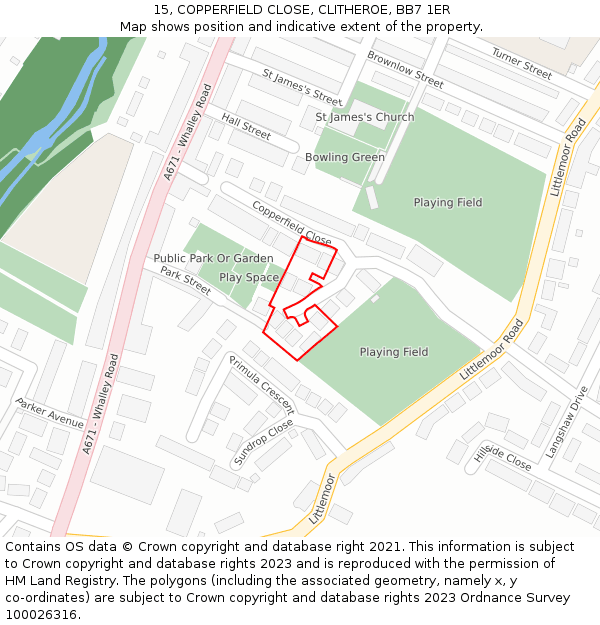 15, COPPERFIELD CLOSE, CLITHEROE, BB7 1ER: Location map and indicative extent of plot