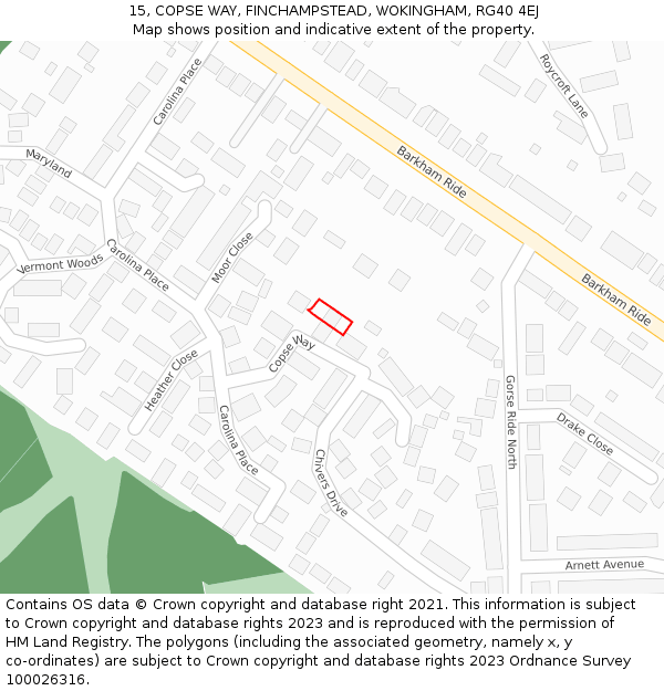 15, COPSE WAY, FINCHAMPSTEAD, WOKINGHAM, RG40 4EJ: Location map and indicative extent of plot