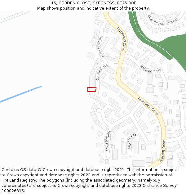 15, CORDEN CLOSE, SKEGNESS, PE25 3QF: Location map and indicative extent of plot