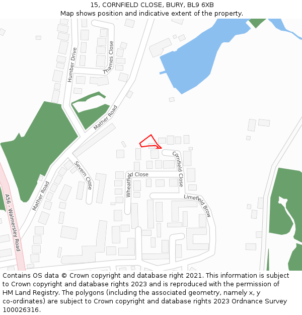 15, CORNFIELD CLOSE, BURY, BL9 6XB: Location map and indicative extent of plot