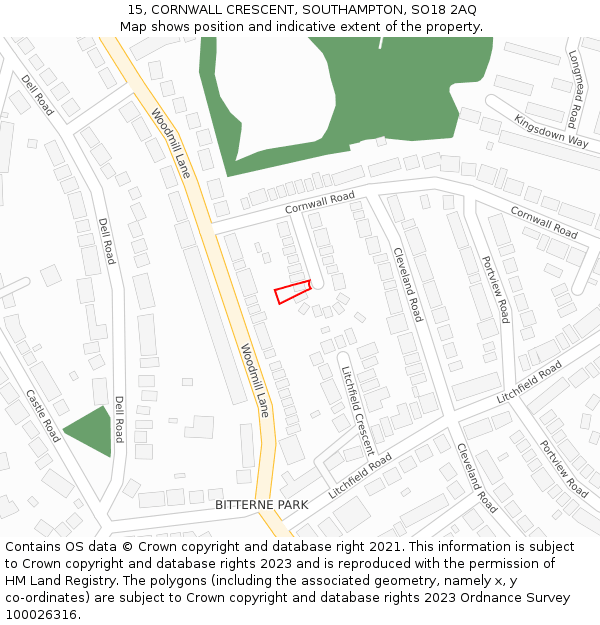 15, CORNWALL CRESCENT, SOUTHAMPTON, SO18 2AQ: Location map and indicative extent of plot