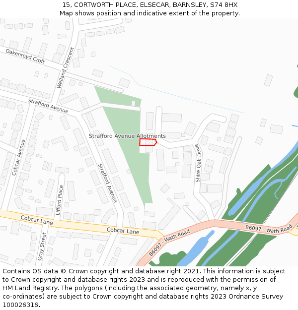 15, CORTWORTH PLACE, ELSECAR, BARNSLEY, S74 8HX: Location map and indicative extent of plot