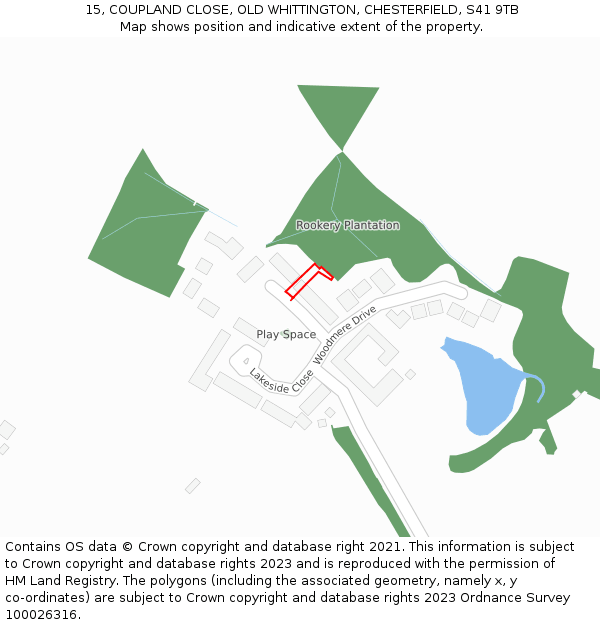 15, COUPLAND CLOSE, OLD WHITTINGTON, CHESTERFIELD, S41 9TB: Location map and indicative extent of plot