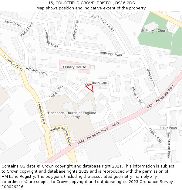 15, COURTFIELD GROVE, BRISTOL, BS16 2DS: Location map and indicative extent of plot