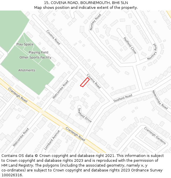 15, COVENA ROAD, BOURNEMOUTH, BH6 5LN: Location map and indicative extent of plot