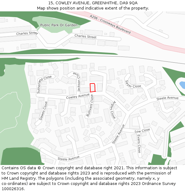 15, COWLEY AVENUE, GREENHITHE, DA9 9QA: Location map and indicative extent of plot