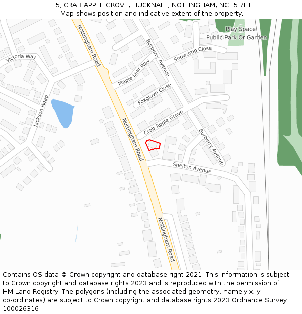 15, CRAB APPLE GROVE, HUCKNALL, NOTTINGHAM, NG15 7ET: Location map and indicative extent of plot