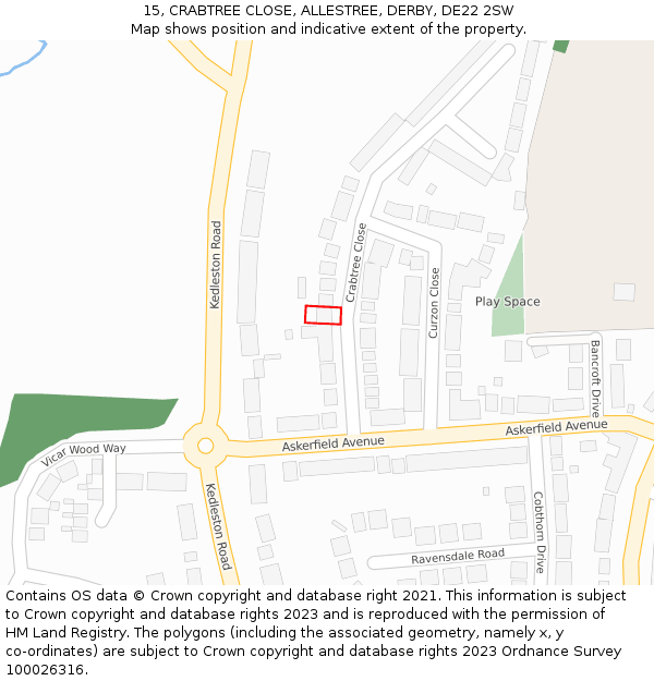 15, CRABTREE CLOSE, ALLESTREE, DERBY, DE22 2SW: Location map and indicative extent of plot