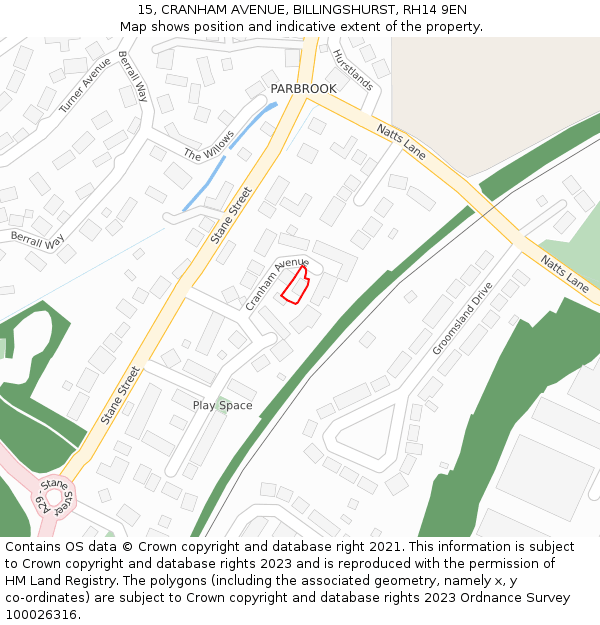 15, CRANHAM AVENUE, BILLINGSHURST, RH14 9EN: Location map and indicative extent of plot