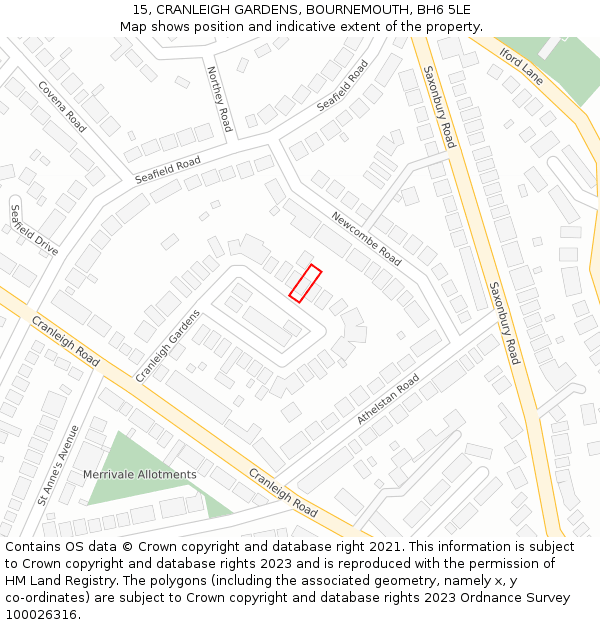 15, CRANLEIGH GARDENS, BOURNEMOUTH, BH6 5LE: Location map and indicative extent of plot