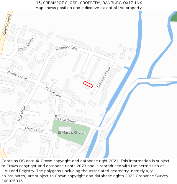 15, CREAMPOT CLOSE, CROPREDY, BANBURY, OX17 1NX: Location map and indicative extent of plot
