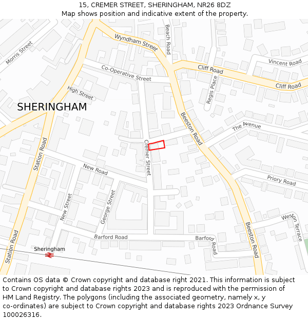 15, CREMER STREET, SHERINGHAM, NR26 8DZ: Location map and indicative extent of plot