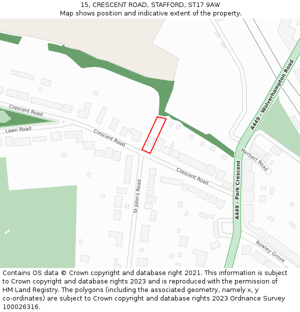 15, CRESCENT ROAD, STAFFORD, ST17 9AW: Location map and indicative extent of plot