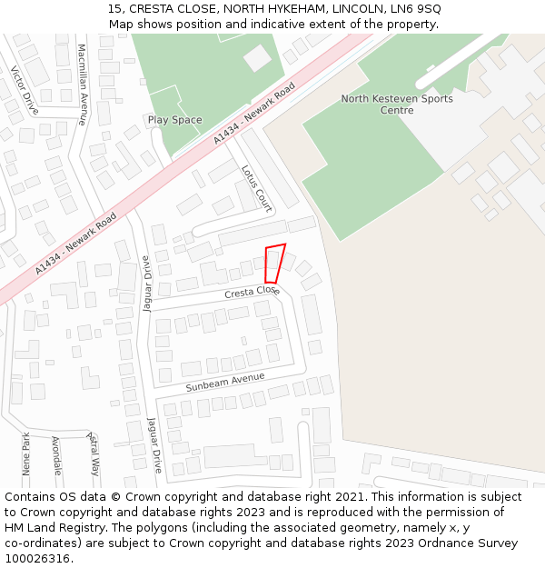 15, CRESTA CLOSE, NORTH HYKEHAM, LINCOLN, LN6 9SQ: Location map and indicative extent of plot