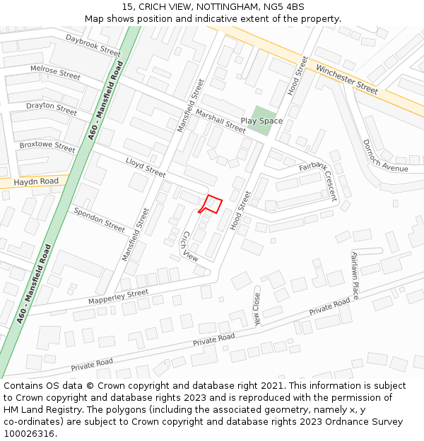 15, CRICH VIEW, NOTTINGHAM, NG5 4BS: Location map and indicative extent of plot