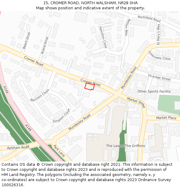15, CROMER ROAD, NORTH WALSHAM, NR28 0HA: Location map and indicative extent of plot