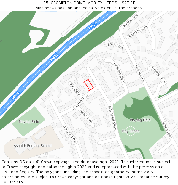 15, CROMPTON DRIVE, MORLEY, LEEDS, LS27 9TJ: Location map and indicative extent of plot