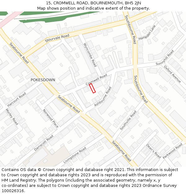 15, CROMWELL ROAD, BOURNEMOUTH, BH5 2JN: Location map and indicative extent of plot