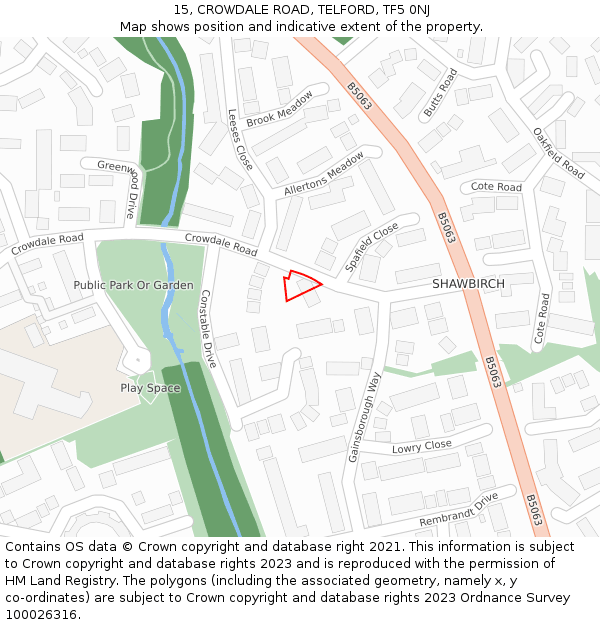 15, CROWDALE ROAD, TELFORD, TF5 0NJ: Location map and indicative extent of plot