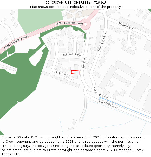 15, CROWN RISE, CHERTSEY, KT16 9LF: Location map and indicative extent of plot