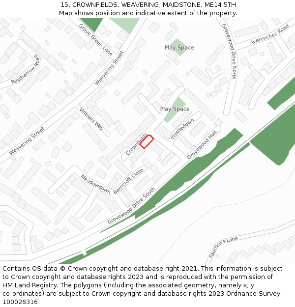15, CROWNFIELDS, WEAVERING, MAIDSTONE, ME14 5TH: Location map and indicative extent of plot