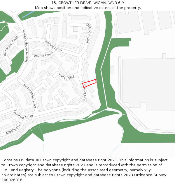 15, CROWTHER DRIVE, WIGAN, WN3 6LY: Location map and indicative extent of plot