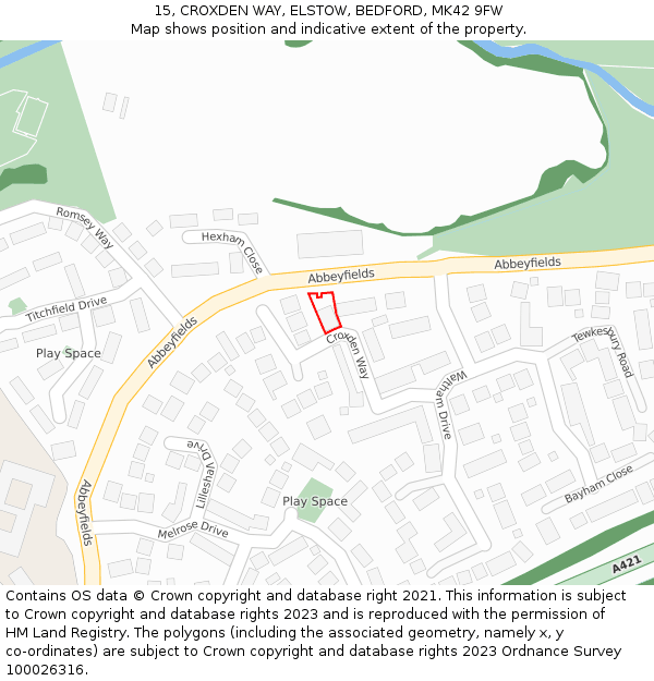 15, CROXDEN WAY, ELSTOW, BEDFORD, MK42 9FW: Location map and indicative extent of plot