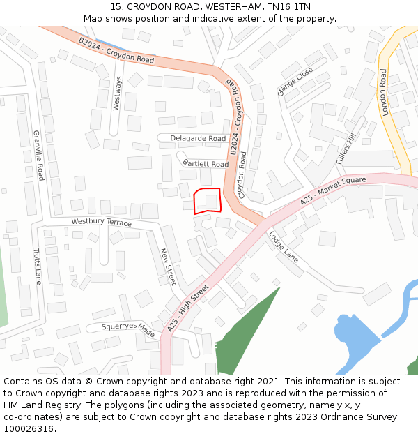 15, CROYDON ROAD, WESTERHAM, TN16 1TN: Location map and indicative extent of plot
